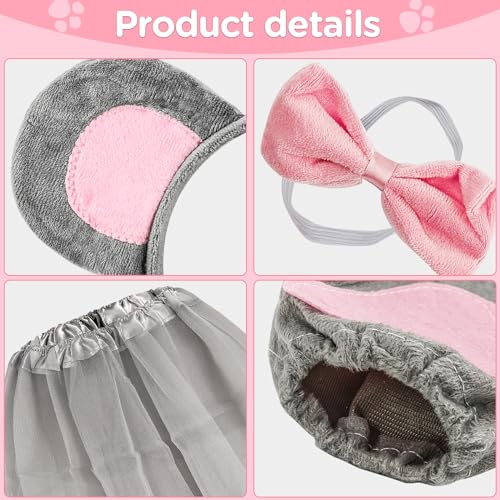 Meanju 7 Stück Maus Tüllrock Kinder Kostüm Set Verkleidung Kinder Tierkostüm Mit Stirnband/Nase/Fliege/Schwanz/Handschuhe/Tutu Rock Ausgefallenes Kostüm Zubehör Für Kinder Cosplay Karneval Halloween
