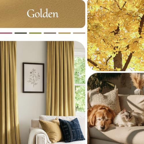Image of MIULEE Golden Blackout Velvet Curtains Drapes 84 Inch Long 52 inchx84 inch Bedroom
