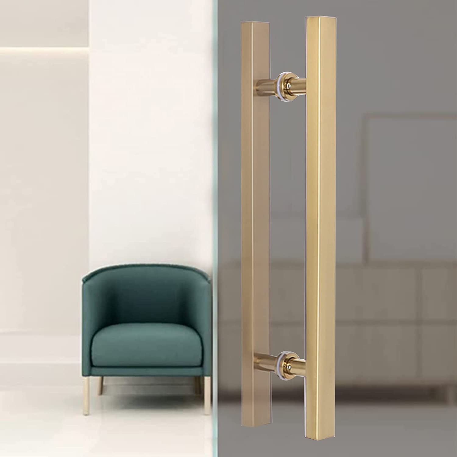 DFGHNBVC Modern Heavy Duty Push Pull Door Handle Set, 60-150Cm Sliding Barn Handles For Commercial Use, Flush Gate Handrail, Easy Install, Stylish Gold Finish,Gold-Length 80Cm/31.5Inch