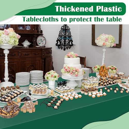 Image of Dark Green 14 Pack 54 x 108 Inch Plastic Tablecloths, Disposable Rectangle Tablecloth, Party Table Cover Plastic Table Cloth