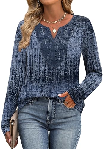 Image of XIEERDUO Boho Tops for Women Blouses Dressy Casual V Neck Long Sleeve Shirts Fall Outfits Trendy Vacation Clothes