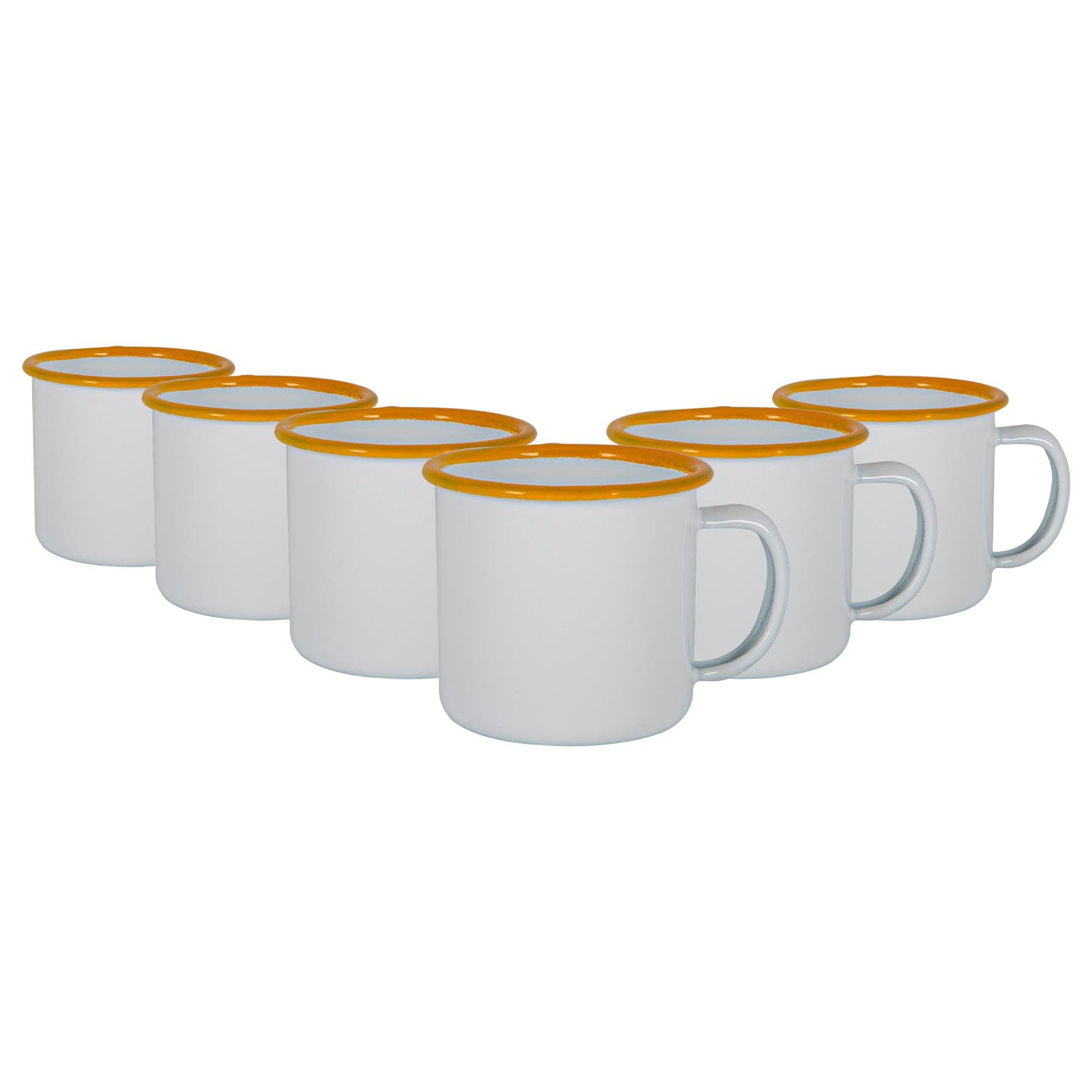 Argon Tableware Enamel Espresso Cups - 130ml - Yellow - Set of 6 Metal Drinking Mugs Teacup Coffee Mug Set Hot, Cold Drinks Cups for Home, Kitchen, Dining, Travel, Camping, Hiking & Outdoor Use