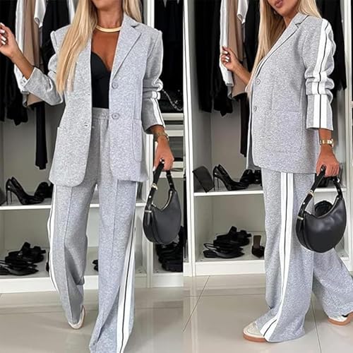 Jasperbelly Women's Lapel Long Sleeve Casual Suit, Jasper Belly Fall Loose Jacket and Wide Leg Pants with (Black, L)4