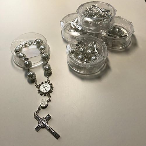 YRP Gifts Silver Boy/Girl Hand Bracelet,Mini Rosary Rhinestone Memories Gift for Baptism/First Communion Festivities 12 Party Pack