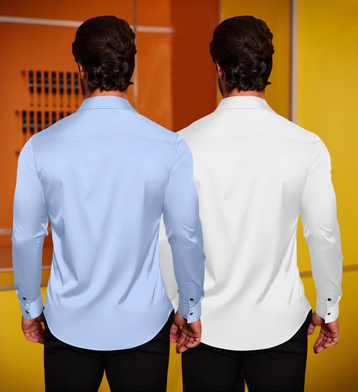 Image of Combo of Men's Premium Satin Cotton Shirt with Full Sleeves & Spread Collar | Smooth Finish | Slim Fit | Stylish Button Down Shirt for Evening, Casual Pack of 2