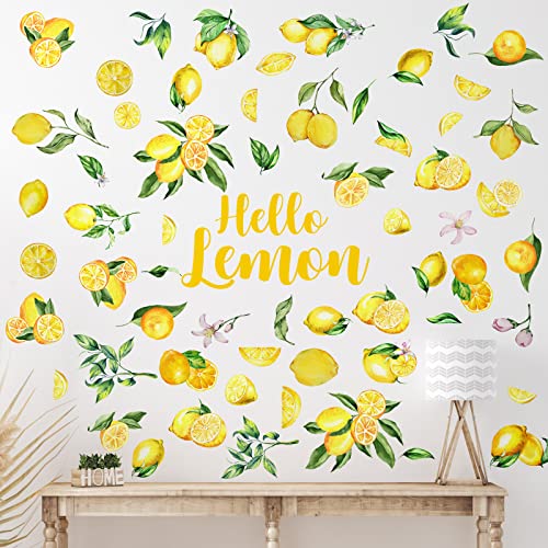 6 hojas de calcomanías de pared de limón, calcomanías de pared para despegar y pegar, arte para cocina, bohemio, frutas, flores, hojas botánicas, calcomanías de limonada amarilla y verde, calcomanías