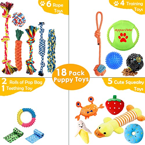 Aipper Dog Puppy Toys 18 Pack, Puppy Chew Toys for Fun and Teeth Cleaning, Dog Squeak Toys, IQ Treat Ball, Tug of War… - Image 3