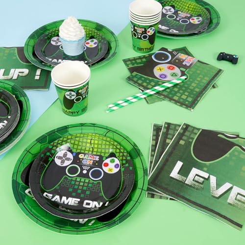 WERNNSAI Video Game Birthday Decorations - 64 PCS Game Plates Napkins and Cups Gaming Birthday Plates for Boys Gamer On Level Up Party Supplies for Gaming Theme Baby Shower Birth Anniversary Parties - Image 5