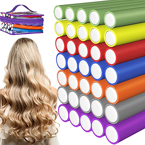 FOIIOE 42-pack 7" Flexible Foam Hair Roller Curling Rods No Heat for Short, Medium, Short hair