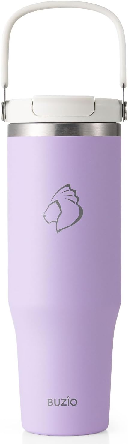 BUZIO 40 oz Tumbler with Handle, Insulated Tumbler with 2-in-1 Lid and Straw, Stainless Steel Vacuum Insulated Iced Coffee Tumbler Cup, Spill-Proof Travel Mug Thermal Cup for Hot and Cold Drinks