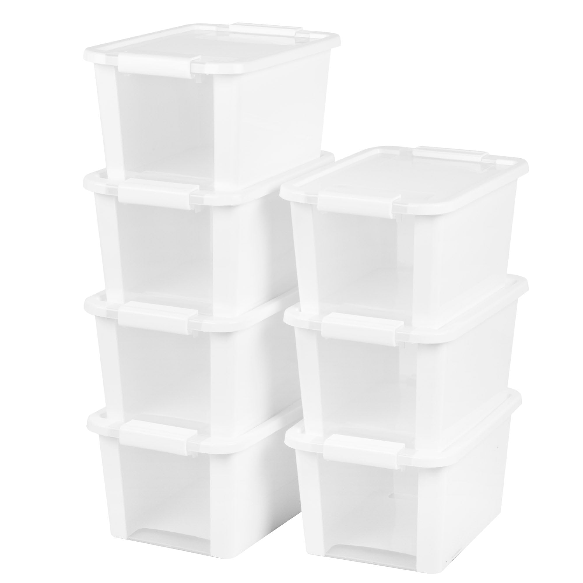Curver Pack 7 Cajas Almacenaje con Tapa Bi-Box 11L, Transparentes y blancas, Apilables, Orden hogar, Armarios, Vestidores y Trasteros, Cierre seguro, Rápido acceso, Resistente y Duradera (248)