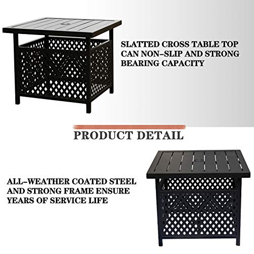 Festival Depot 21" Patio Outdoor Steel Side Table Stand With 1.6" Umbrella Hole Base Bistro Garden Pool Coffee (21.8"X 21.8"X 18.5") #TOP3