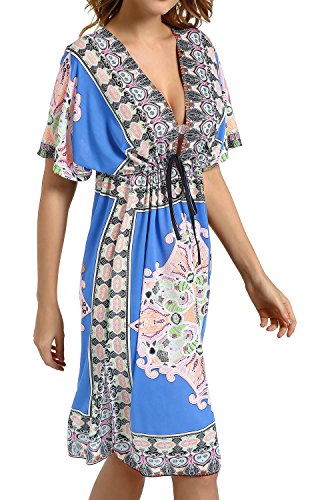 CHERRY CAT Saída de praia feminina casual, vestido de praia solto, Azul, tamanho �nico
