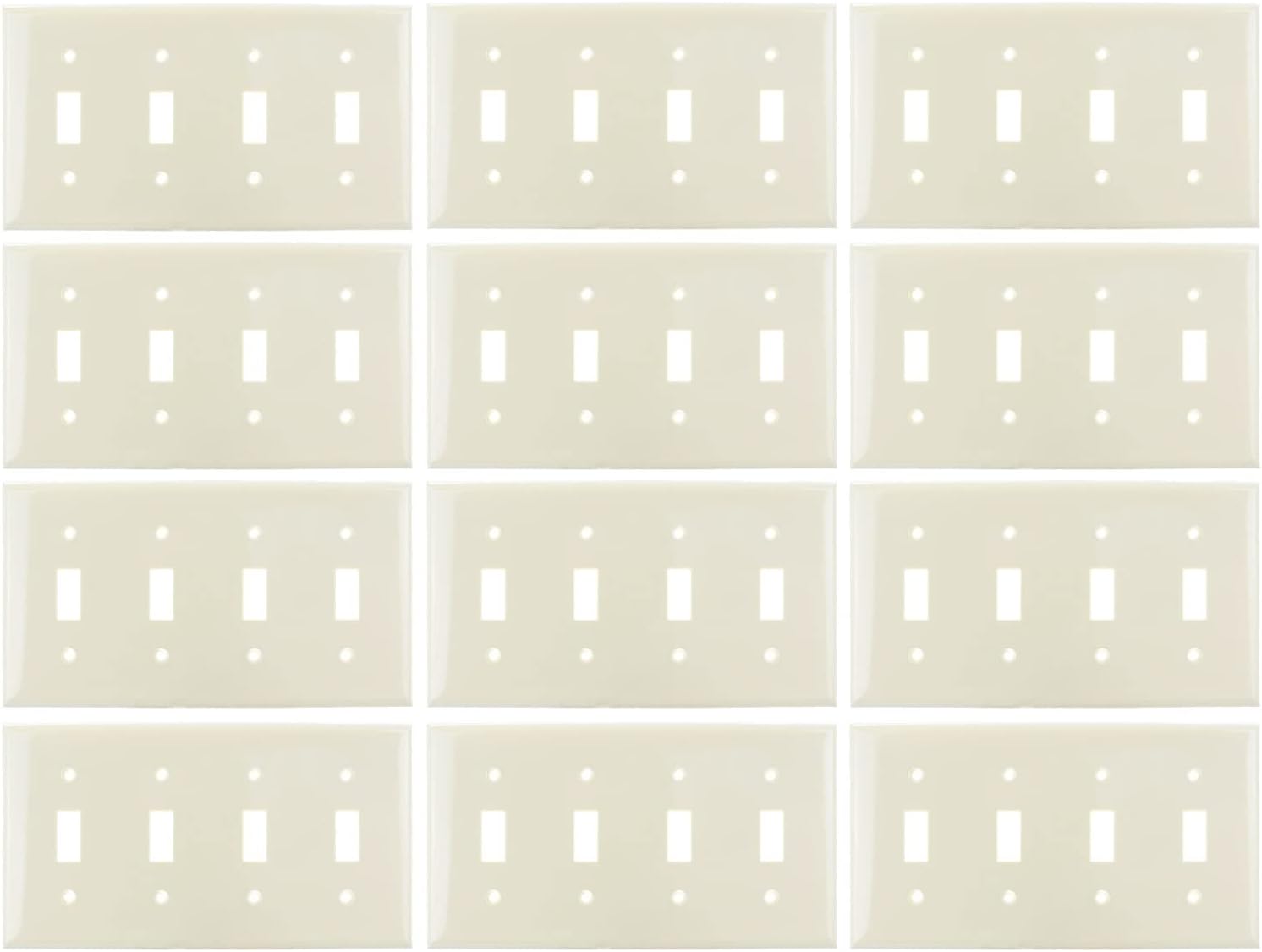 Sunlite 40890-SU 4-Gang Toggle Switch Plate Plastic, Matching Screws Included, UL Listed, 12 Pack, Ivory, 12 Count