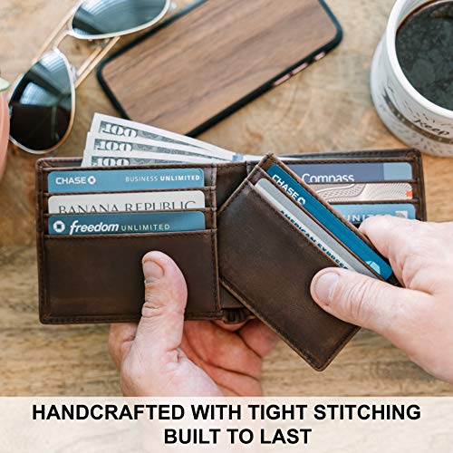 Leather Men's RFID Bifold Wallet with Removable Slim Front Pocket Card Holder, Brown3