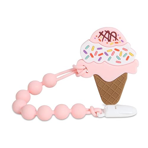 Juguetes de dentición para bebés, mordedor de silicona de grado alimenticio con soporte de clip para chupete de una pieza, regalo para bebé, alivio