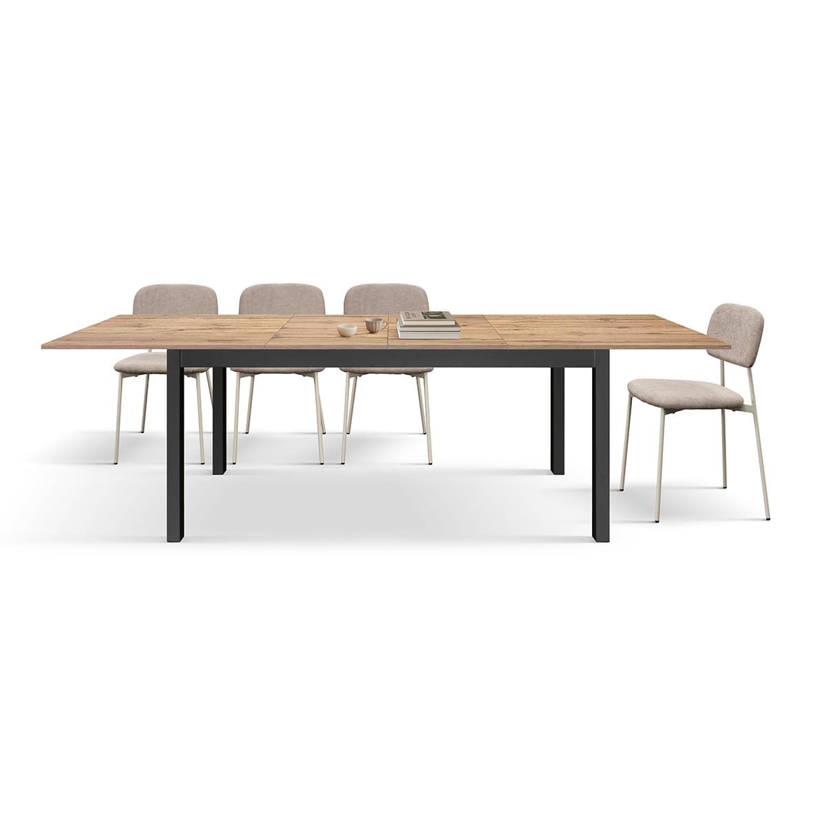 PAZZO DESIGN Tavolo allungabile Thomas, Rovere Rustico, Gambe Nere, Tavolo Cucina, Soggiorno, Made in Italy, 160x80 cm id_2380