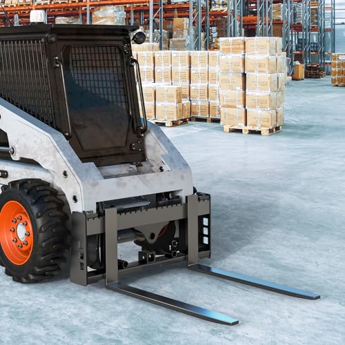 Image of YITAMOTOR 45 inch Skid Steer Pallet Forks Frame Attachment, 3000 lbs Capacity