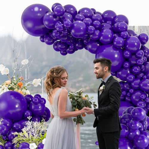 Image of 114pcs Dark Purple Balloons, 18 12 10 5 Inch Different Sizes Pack Purple Latex Balloon Garland Arch Kit for BOHO Birthday, Halloween, Wedding Party Decorations