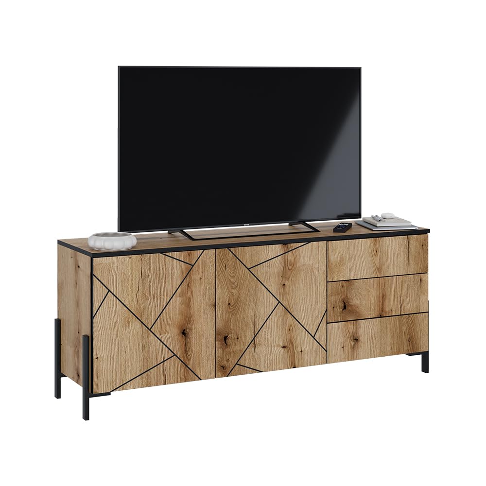 Vicco Meuble TV Hatto, Chêne, 150x60cm avec Portes et tiroirs, adapté au Rangement et au Stockage dans la Chambre à Coucher