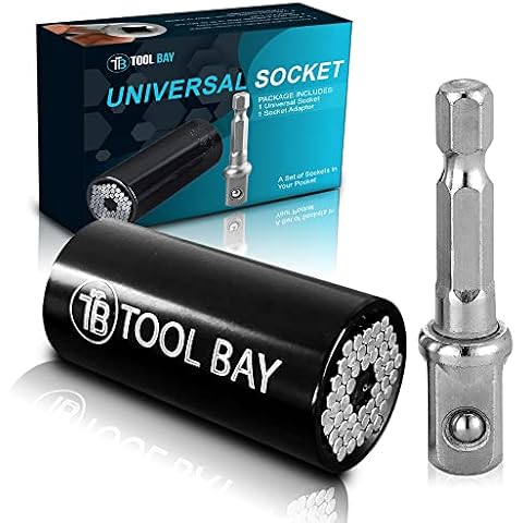 ToolBay Universal Socket - with Power Drill Adapter make for great Christmas Stocking Stuffers Birthday Gifts for Dad Women Husband 7-19mm Cover