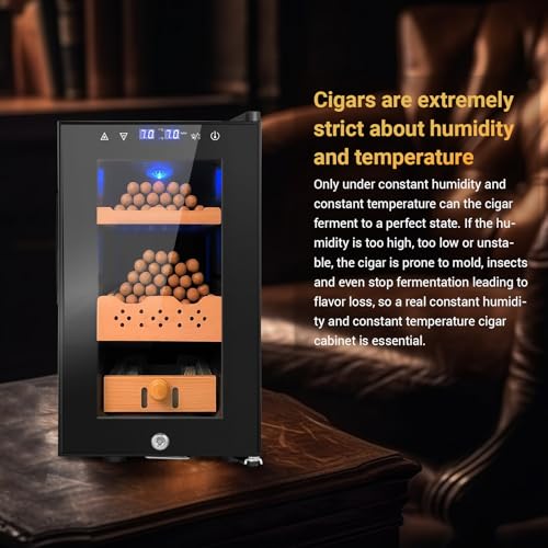 Image of 25L Cigar Electric Humidor, 200 Counts Large Capacity,Thermostatic Electric Cooler Cabinet with Digital LED Screen, Safety Lock,Smart Humidity & Temp Control, Gifts for Men