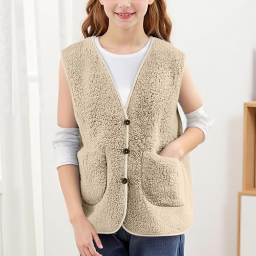 Girls Botton Down Cropped Sweater Vest Warm Comfort Sharpe Fleece Fuzzy Waistcoat Gilet Sleeveless Jacket Fall 20252