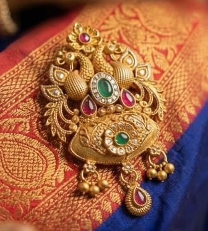 Harishree Enterprise Traditional South Indian Style Peacock Brooch for Saree Pallu-picture-53