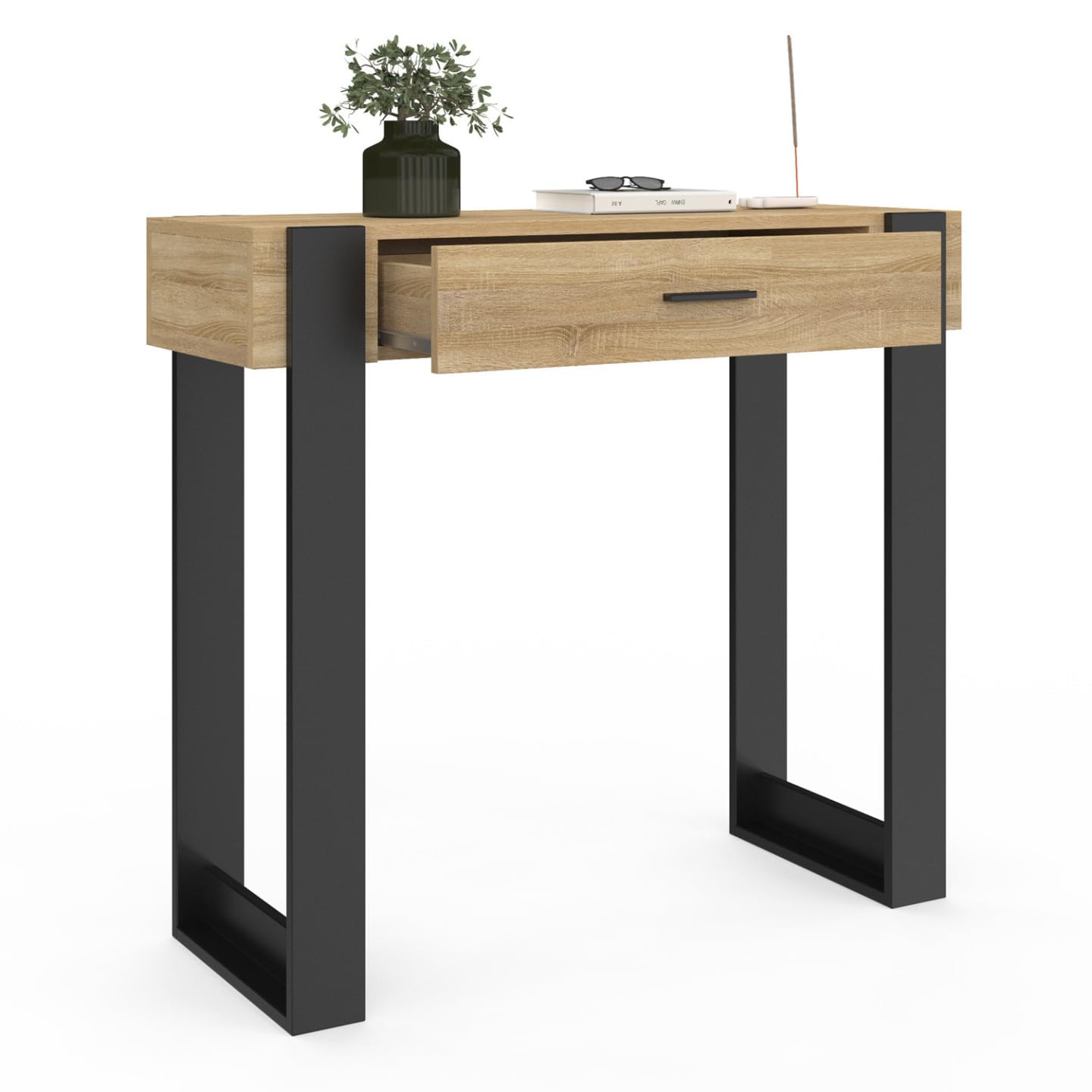 IDMarket - Consola PHOENIX de madera y negro con 1 cajón
