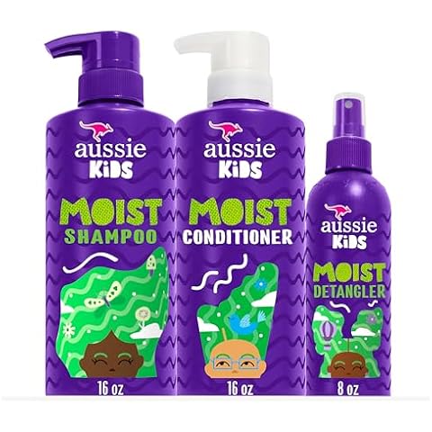 Aussie Kids Hair Care Bundle Set Including: Shampoo (16 Fl Oz), Conditioner (16 Fl Oz) & Detangler Spray (8 Fl Oz), Paraben- Freem Sulfate-Free, Dye-Free, Cruelty-Free, Tangle-Free Styling Cover