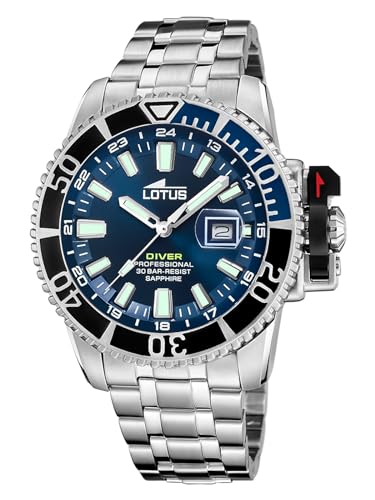 Reloj Lotus para Hombre 18938/3 Diver Caja de Acero Inoxidable 316l Plateado Correa de Acero Inoxidable 316l Plateado