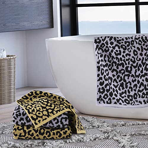 Luxury Purple Black Leopard Bath Towel Sets For Women Girls Large Ultra Soft 100% Cotton 1 Bath Towels Sheets 1 Hand Towels 1 Washcloths Highly Absorbent For Adults Women Face Body (Purple) #TOP5