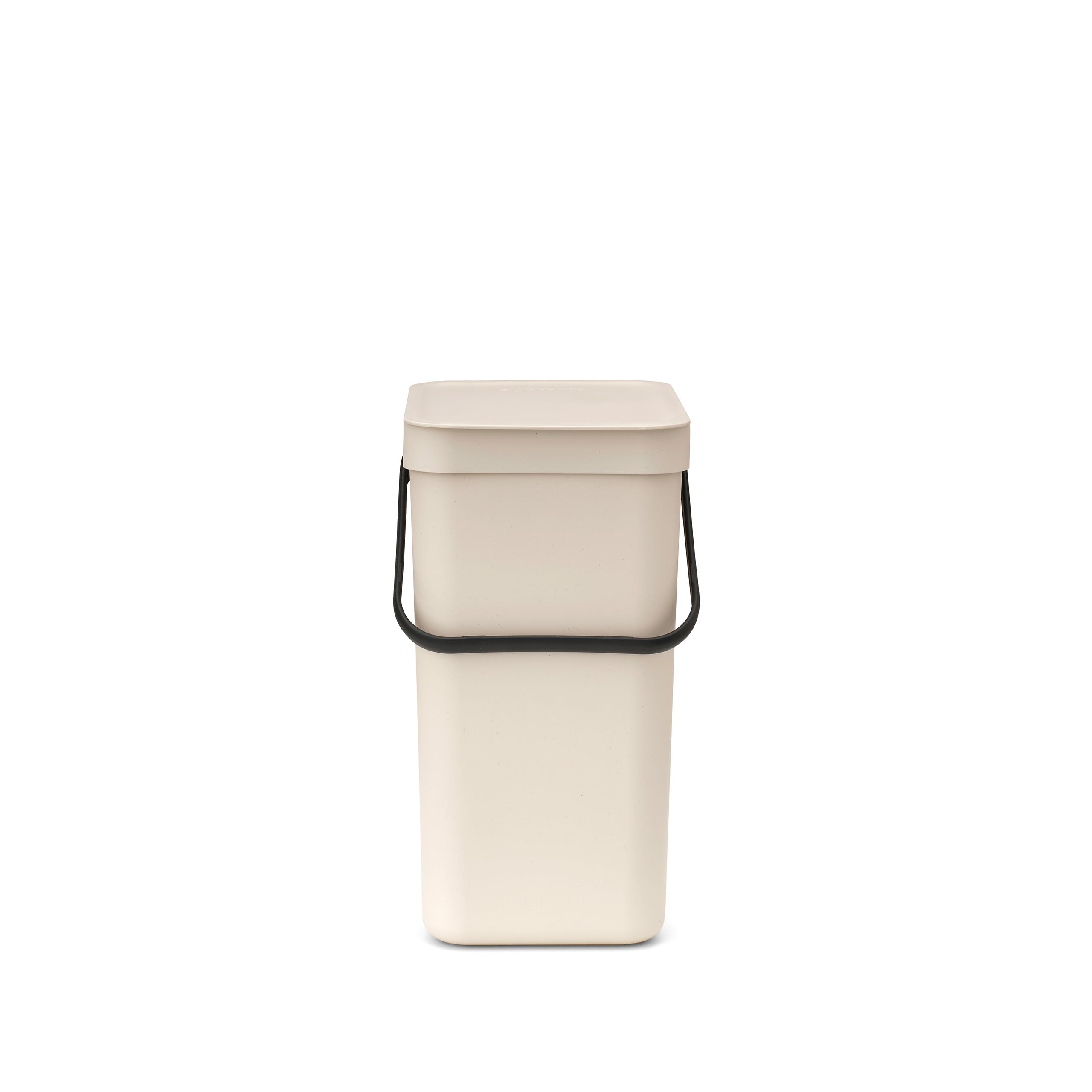 Brabantia Sort & Go Waste Bin 16L (Soft Beige), Space-Efficient Plastic Recycle Container With Handle, Removable And Stay-Open Lid, Easy To Clean