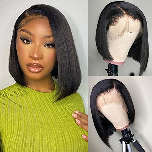 Sogram Hair Bob Wig Human Hair Straight 12 Inch 13X4 Lace Front Wigs Human Hair Pre Plucked With Baby Hair 13X4 Short Bob Transparent Lace Frontal Wigs For Black Women 150% Density Natural Color #TOP14