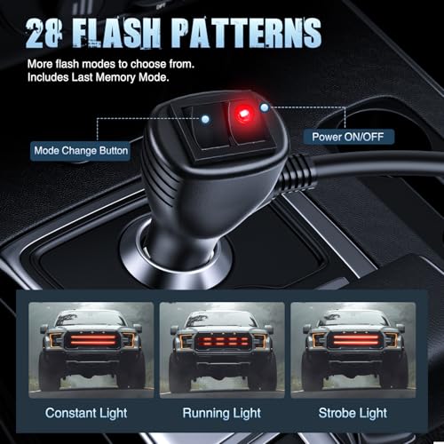Image of Nilight 2PCS 24 inch Truck Grille Strobe Lights Strip 384 LED Emergency Light Red Flexible Side Flashing Warning Caution Safety Waterproof Lighting Kit for Trucks Tow Plow Construction Vehicles
