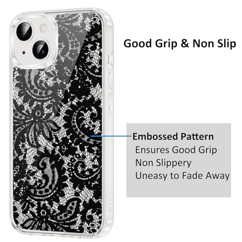 Coque iPhone 15 transparente dentelle noire fleurie vintage antichoc - 7