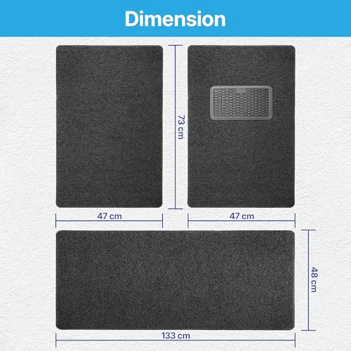 Image of KINGSWAY Accessories Noodle Grass PVC Foot Mats Compatible with Honda Amaze (Year 2025 Onwards - All Model) | 12mm Thickness Universal Fit Anti-Slip Car Floor Mats | Set of 3 Pcs | Black