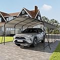 12x20FT Metal Carport, Heavy Duty Frame with Updated Galvanized Steel Roof, Enhanced Base, Outdoor Garage Car Storage Shelter for Cars, Boats, Tools, Party