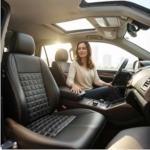 Image of AUTOXYGEN Car PU Leather Luxury seat Cover Front & Rear Accessories for Swift Dzire Till 2016 (Black With Silver Stitch, 1002)