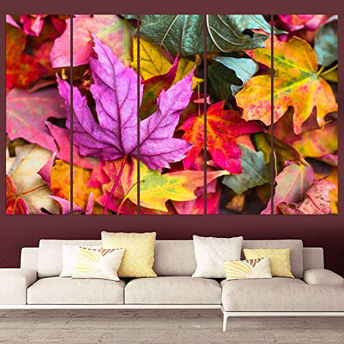 Image of Maxstone Beautiful Maple Leaf Big Size Wall Painting For Multiple Frames Leaves Painting for Living Room, Bedroom, Office, Hotels,Drawing Room Wooden Framed Digital Painting (30x60 inch) M1180