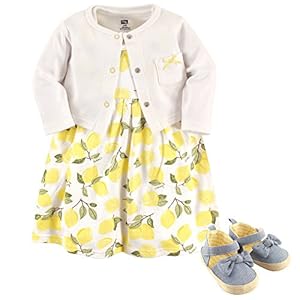 Hudson Baby baby-girls Cotton Dress, Cardigan and Shoe Set