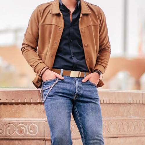 Image of Founders & C Men's Ratchet Belt 1 3 /8 inch,Leather Dress Belt Adjustable with Click Sliding Buckle Trim to Exact Fit