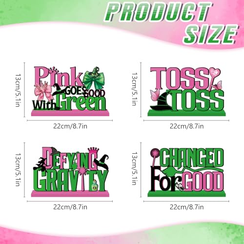 Image of 4pcs Pink and Green Witch Party Decorations Wood Table Centerpieces Witch Theme Birthday Table Decorations Pink and Green Party Tabletop for Boys Girls Birthday
