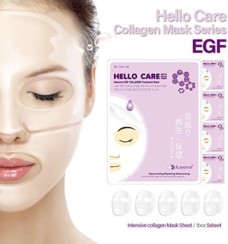 [HelloCare] 5pcs Intensive EGF COLLAGEN Treatment Facial Mask Sheets Pack x 5 sheets Daily Skincare Rejuvenating, Repairing, Moisturizing Face Masks Pack [S. Korea]