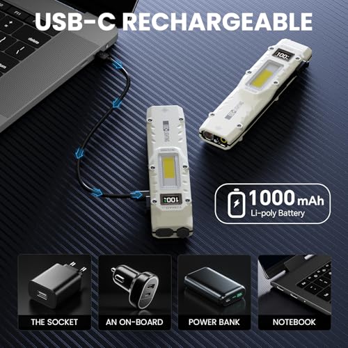 Image of Yemao EDC Tactical Flashlight, Flat Flashlights Rechargeable,Dual-Switches LED Small Flashlight,Stainless Steel 8 Modes Pocket Flash Light for Home,Camping,and Emergency