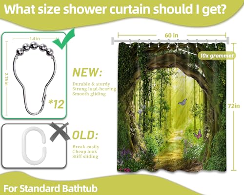 QGHOT Tree Shower Curtain Green, Nature Garden Shower Curtain Outdoors Scene Shower Curtains for Bathroom, Enchanted Forest Scenic Bathroom Decor Sets, Waterproof Fabric with Hooks (60''W x 72''L) - Image 5