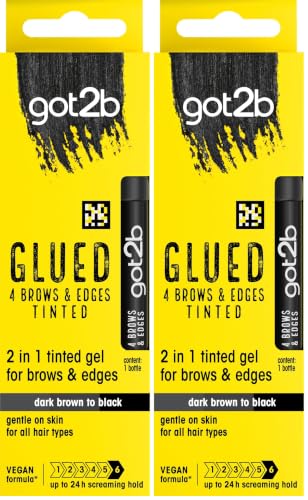 Image of got2b Glued 4 Brows & Edges Tinted Gel 2 in 1 16ml, Buildable Colour Dark Brown to Black, Screaming Hold Brow Gel, Eyebrow Gel for Long-Lasting Looks, Vegan Formula*, Naturally-Derived Ingredients**