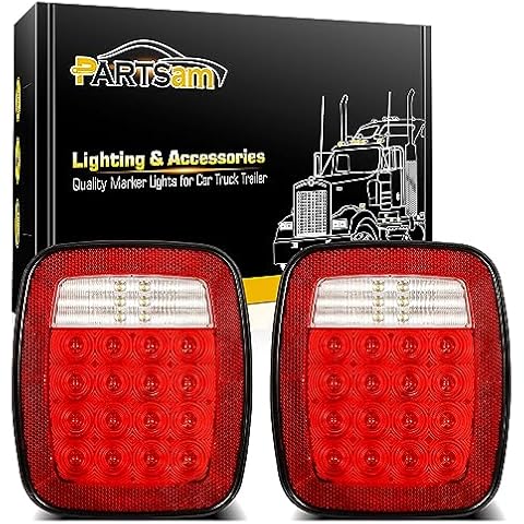 Partsam Pair 38 LED Universal Tail Brake Turn Stop License Back up Reverse Lights Rear Combination for Wrangler YJ TJ CJ Truck Trailer Boat RV,12V Stud Mounted Lamps Waterproof,Pack of 2 Cover