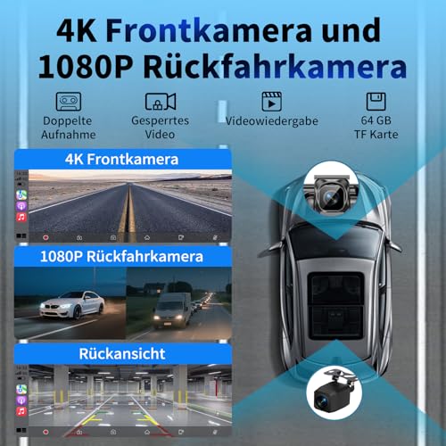 11.5 Zoll Carplay Display Android Auto Display,4K Car Play Kabelloses Carplay Android Auto Bildschirm mit siri/GOO-gle,Navigation,Bluetooth,AUX/FM,Dash Cam,Rückfahrkamera,Mirror Link – Bild 4