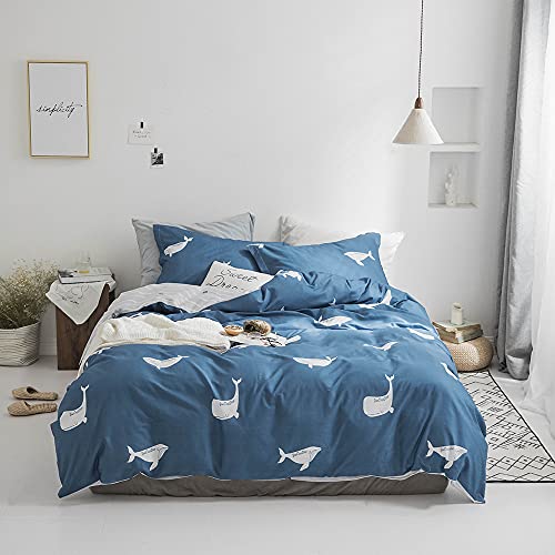 STACYPIK 3 Piece Whales Fish Print Kids Duvet Cover Set Twin Bedding Cover Set Boys Girls Duvet Comforter Cover Set Luxury Soft Duvet Cover Set,No Comforter